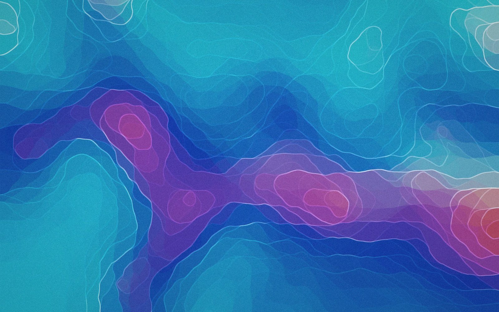 A false-colour elevation surface with contour lines threaded through it
